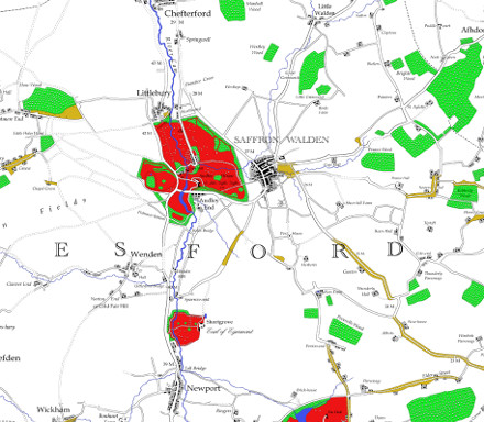 An extract from the redrawn map including Saffron Walden